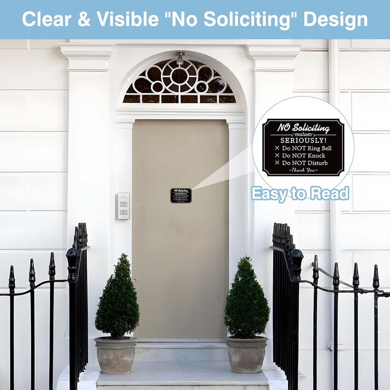 LUHIMO No Soliciting Sign for Front Door，Self-Adhesive Elegant Do Not Knock or Ring Doorbell No Soliciting Sticker for Home, No Solicitors Sign for Doorbell, House Door, Home, Office 6.3''x4.3'' - Image 4